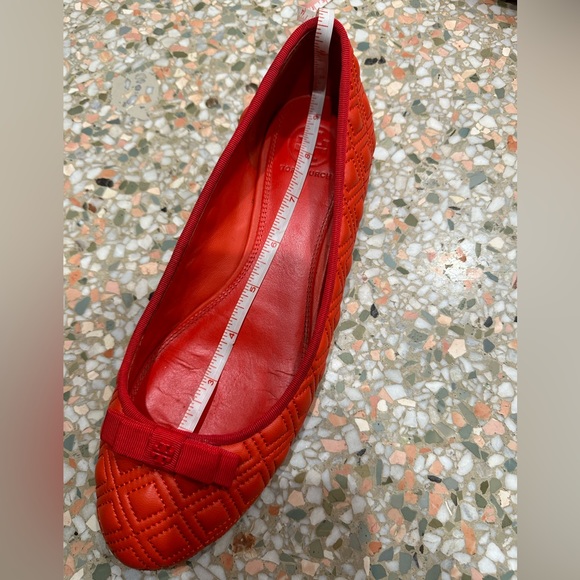 Tory Burch Marion red-orange quilted ballet flats with red bow - Picture 12 of 13